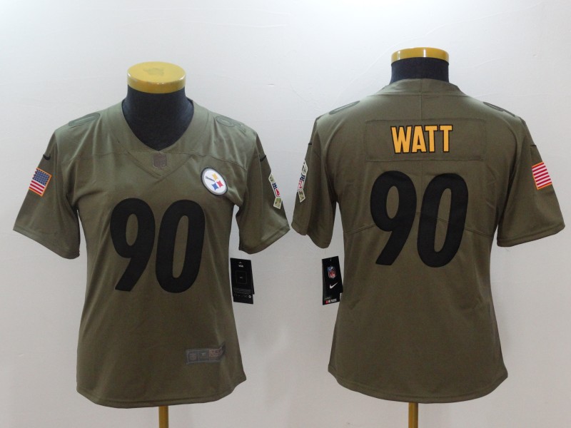 Youth Pittsburgh Steelers #90 Watt Nike Olive Salute To Service Limited NFL Jerseys